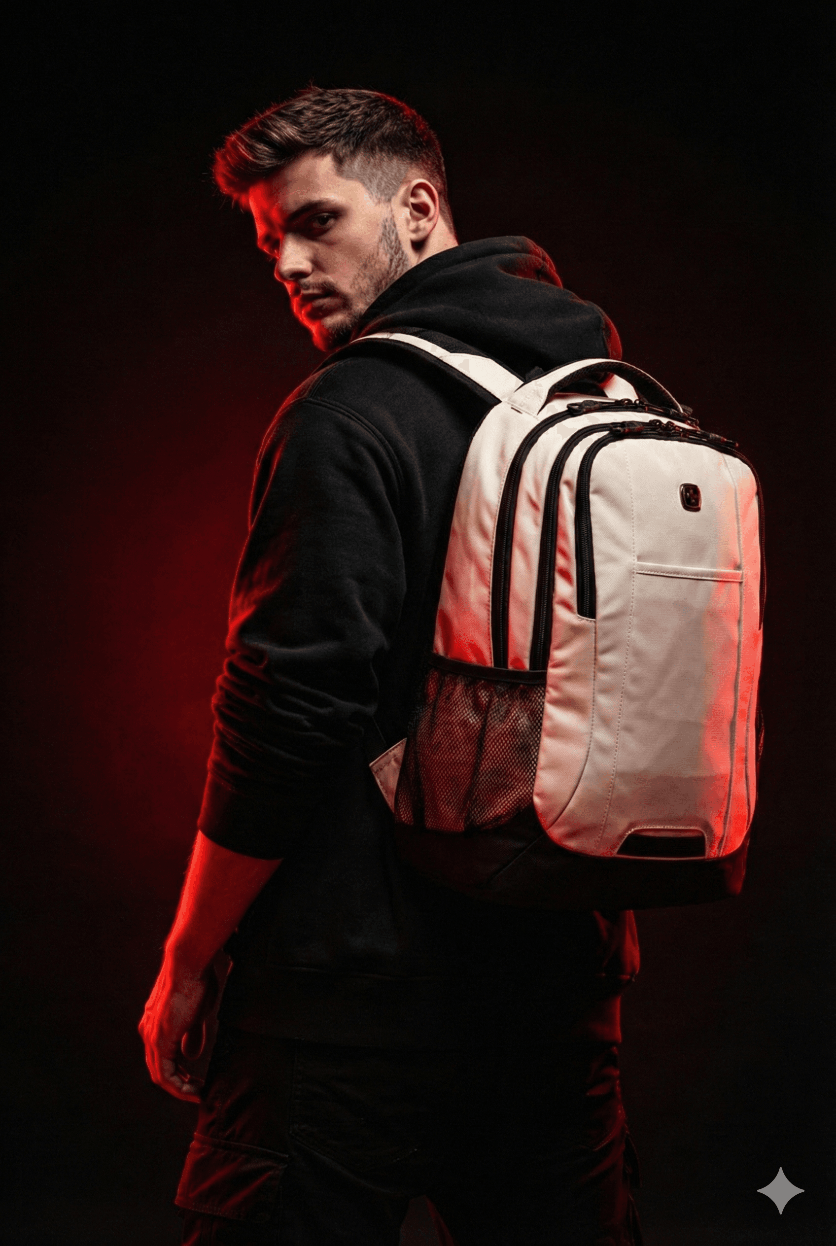 Student wearing a Wenger backpack